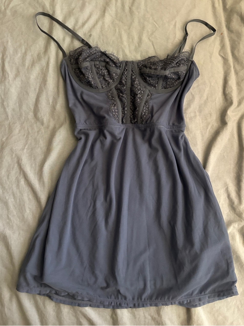 Urban Outfitters Lace-Trim Slip Dress in Charcoal Gray